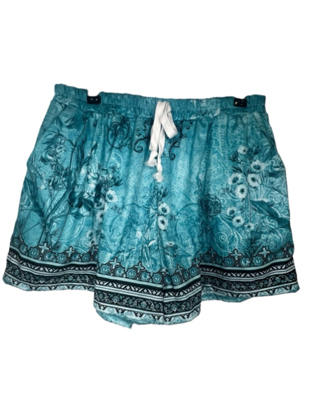 SHEIN Blue And Black Floral Patterned Tie String Waist Stretchy Shorts